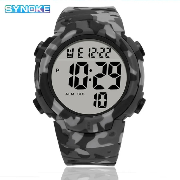 SYNOKE Big Numbers Watch Herr 50M Vattentät Manklocka Alarm Stoppur Multifunktion Digitala klockor Relogio Masculino Full Black