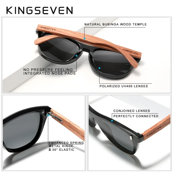 KINGSEVEN Damglasögon Naturliga Bubinga Träsolglasögon Män Polariserat mode Solglasögon Originalträ Oculos de sol Green bubinga wood Kingseven Original