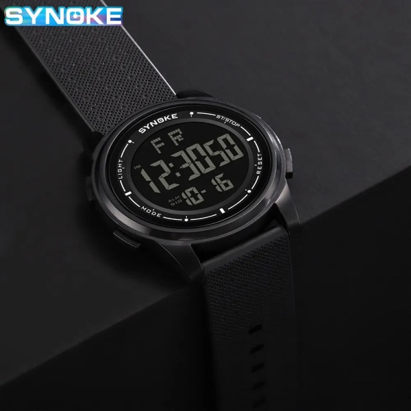 SYNOKE Men Utomhussport Multifunktionell Vattentät Tunn Design Storskärm Display Lysande LED Digital För Män Mode Black movement
