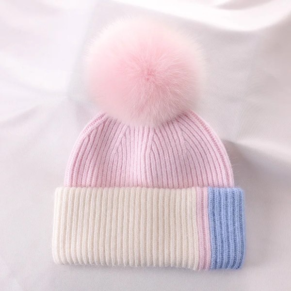 Ny Pom Pom-hatt med moderiktig sömnad i färg - vinterhatt för flickor och kvinnor - varma mössor av hög kvalitet med Pom Pom light pink 54-60cm