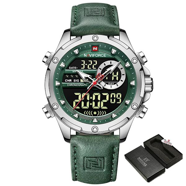 NAVIFORCE Digital Herr Watch Vattentät Armbandsur LED Quartz Klocka Sportklocka Man Stora Watch Herr Relogios Masculino S GN With Box