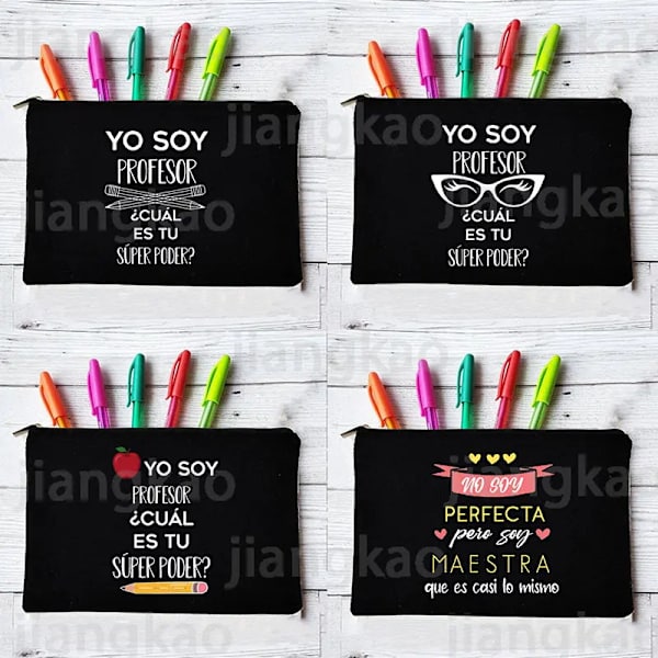 Yo Soy Profesor Cual Es Tu Superpoder Spanska sminkväskor Lärare Canvas Penna Förvaringspåse Resetoalettartiklar Organizer Presenter W01322-TBBK-D