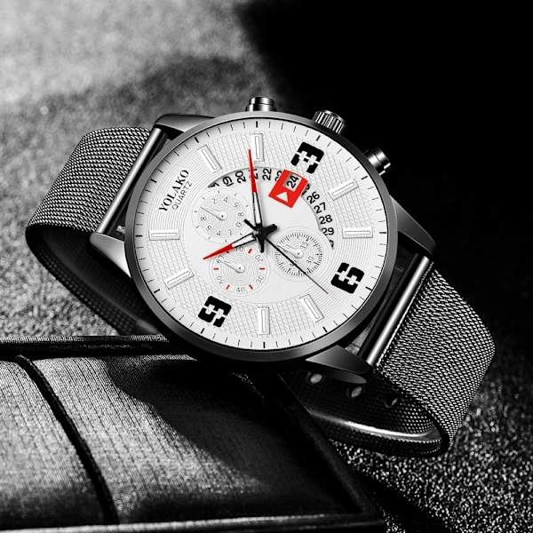 Mode Herrklockor Watch rostfritt stål Mesh Bälte Kvartsklocka Herr Business Casual Läderarmband Watch relogio masculino As Shown 3