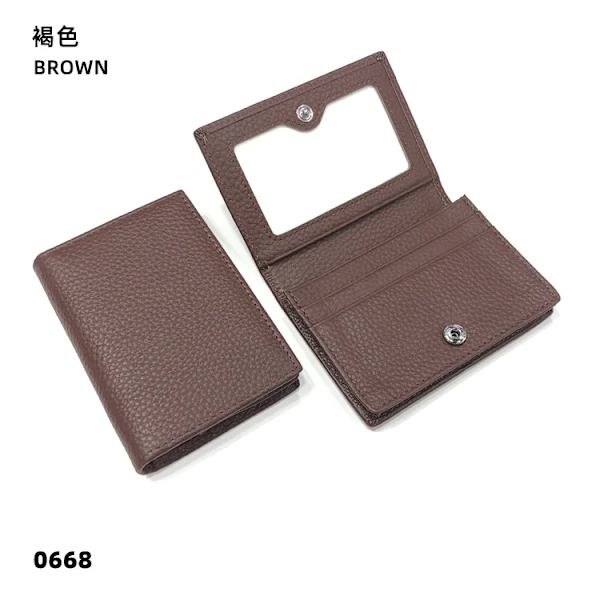 Visitkortshållare Dam Bifold Läder Kreditkortsfodral Case Anpassad Män Ko Äkta Läder Brown
