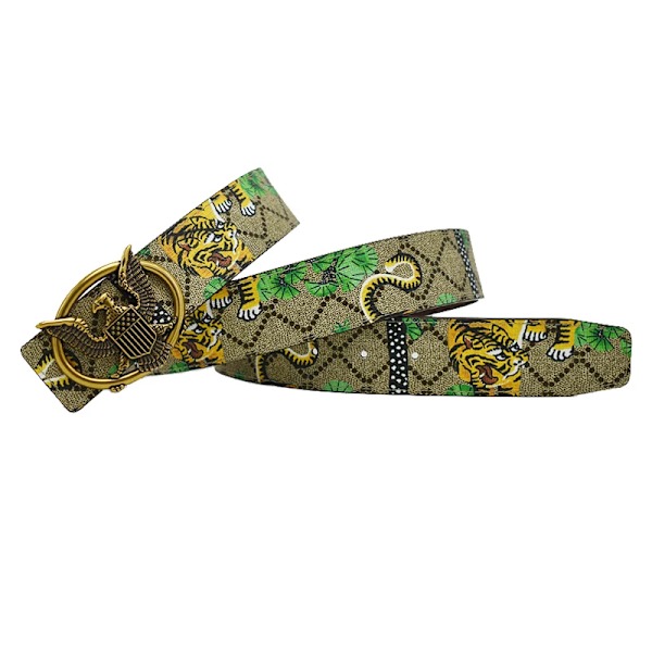 Western Rhinestone Leopard Guld Sliver Metall Spänne Tiger Print Ko Läder Män Bälte Jeans Causal Byxor Rem Flying Eagle buckle 105cm