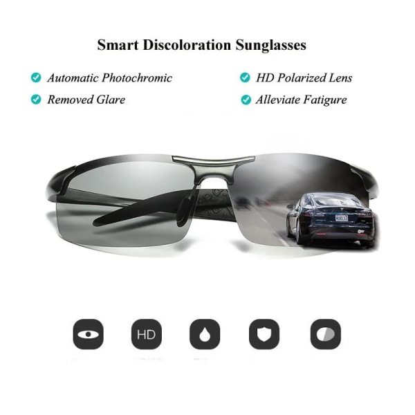 AORON Herr Photochromic Polarized Solglasögon Aluminiumbåge UV400 Solglasögon Herrglasögon Körglasögon Grey Frame Package C