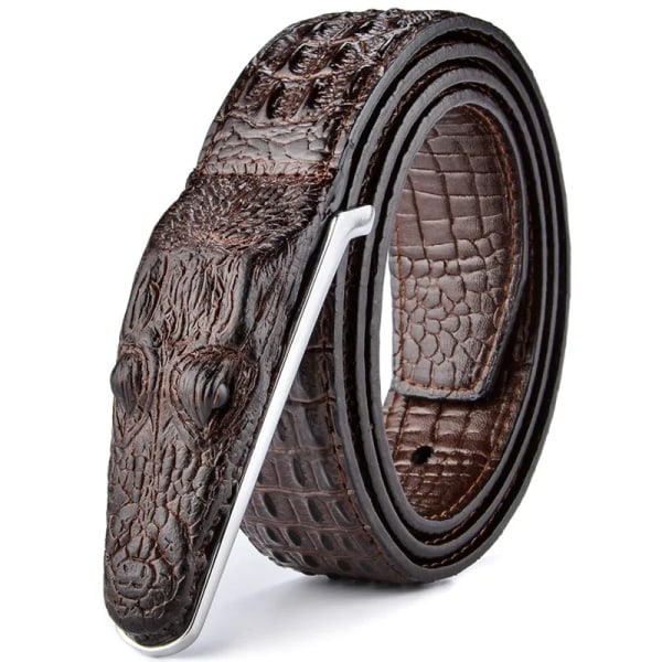 Plyesxale Brand Herrbälten Lyxigt Läder Designerbälte Herr Hög kvalitet Ceinture Homme Crocodile Cinturones Hombre 2022 B2 Coffee 110cm