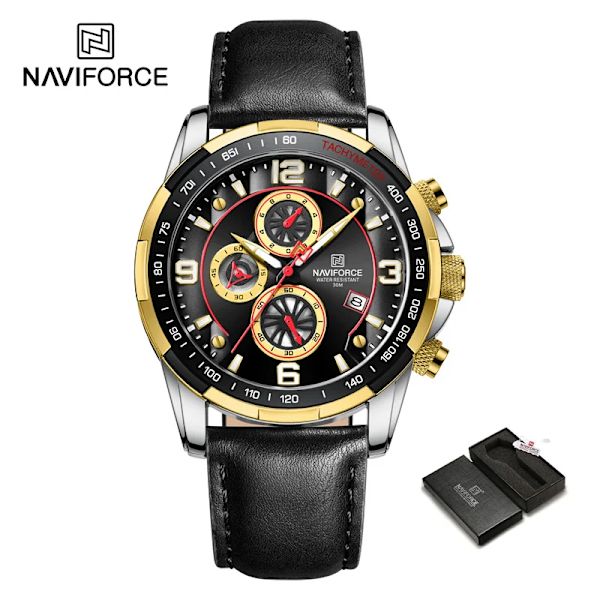 2022 Toppmärke Lyx NAVIFORCE Watch för män Multifunktion Sport Luminous Mans Quartz Läderklockor Relógio masculino GBB-BOX