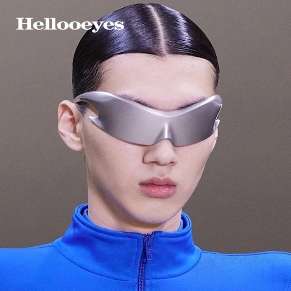 Lyxmärke Sport Punk Y2K Solglasögon Kvinnor Män Unika Goggle One Piece Solglasögon för män Silver Hip Hop nyanser UV400 C8 Silver