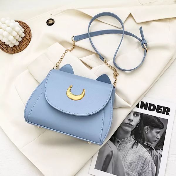 Autumn Sailor Moon Damhandväska Kattformad Kedja Dam Axelväska PU Läderväska Dam Tote Bag Crossbody Läderplånbok Blue 24x8x19cm