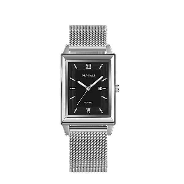 Mode Herr Affärsklockor Herr rektangel i rostfritt stål Mesh -bälte Quartz Watch Man Casual Watch Mesh Silver Black