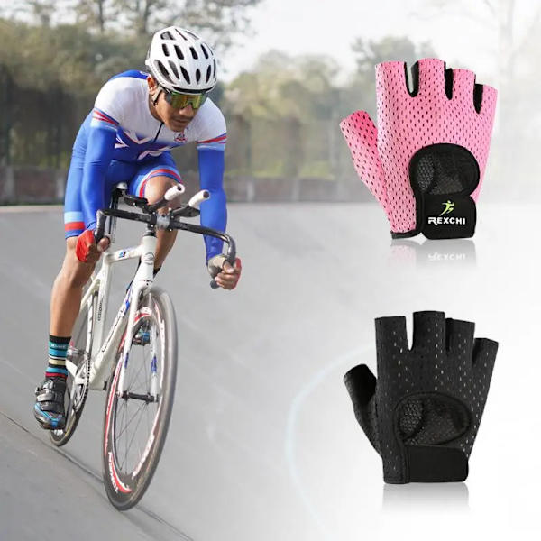 Unisex fitness Gym Tyngdlyftning Yoga Bodybuilding Träning Sport Tunna Halkfria cykelhandskar med halvfinger Light pink M