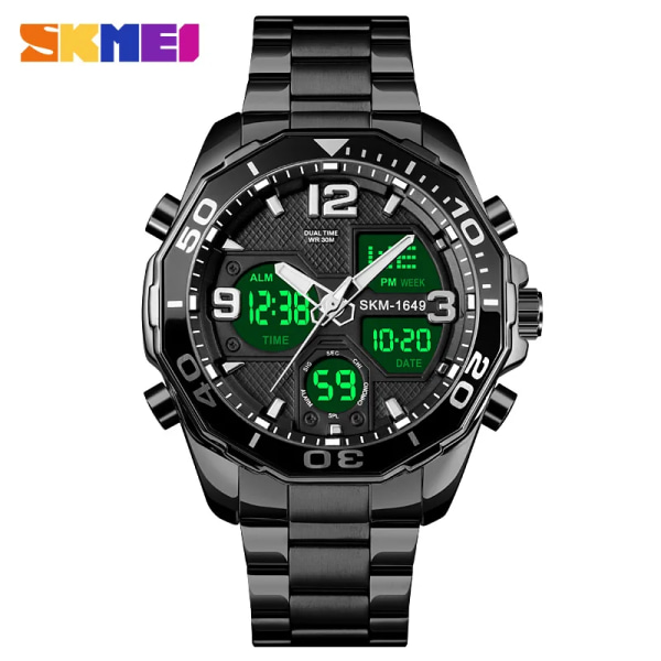 SKMEI Lyxmärke Watch Militär Digital Sport Armbandsur Herr Stålband Vattentät klocka Man reloj hombre 1649 montre Silver BOX