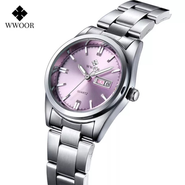 Montre Femme 2023 WWOOR Mode Damklockor Vattentät Quartz Silver Klocka Dam Automatisk Dateklänning Armbandsur Watch Mujer silver pink