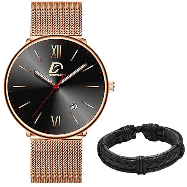 2023 Lyx Herrklockor Guld Armband Rostfritt Stål Mesh Bälte Kvarts Watch Herr Kalender Lysande klocka AS Show 16