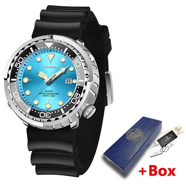 Casual män klockor för män Toppmärke lyx silikon watch män kvarts datumklocka Vattentät armbandsur Chronograph silver Light blue