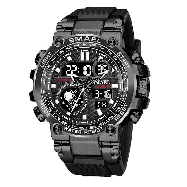 SMAEL Light Blue Sport Digital Watch för män Vattentät Dual Time Display Chronograph Quarz Armbandsur med Auto Date Week 1803B Black