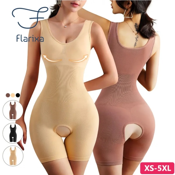 Flarixa Plus Size Butt Lifter Body Shaper Damkropp Öppen gren Magkontroll Shapewear Seamless Slimming Underwear 5XL Black-Boxer M-L