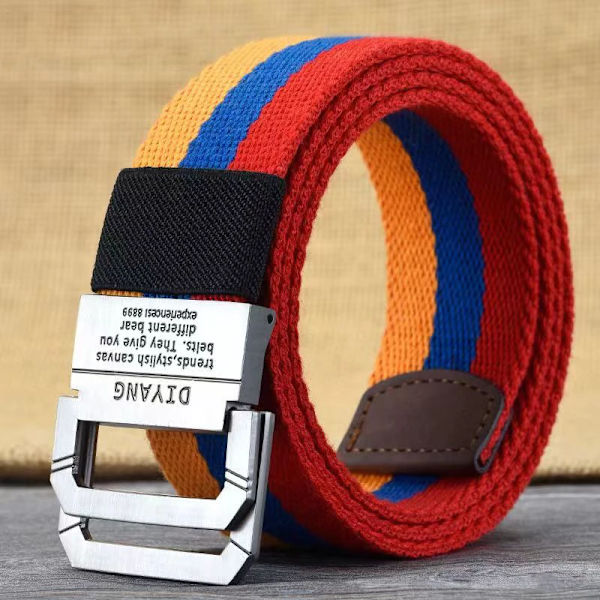 Vår och höst Ungdom Dubbelring Spänne Färgmatchning Justerbar längd Jeans Canvas Dam- och Herrbälte Type 12 100cm