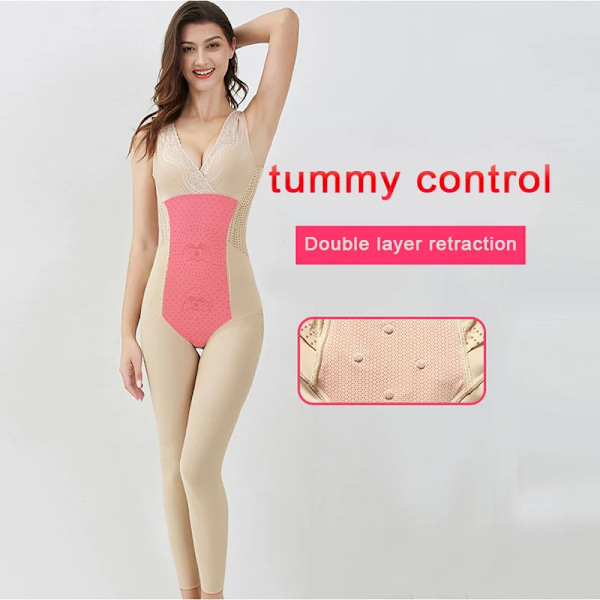 Kvinnor Hellängd Shapewear Stretchbar Body Smalning Kroppsformare Lår Gå ner i vikt Mager figur Beige M
