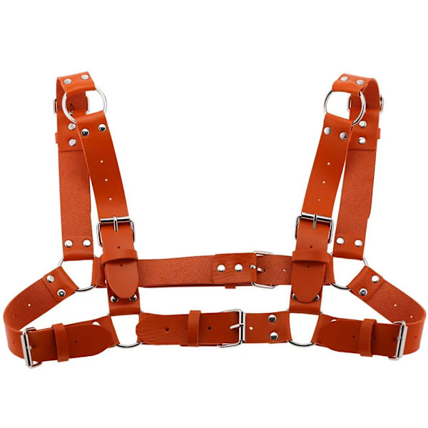 Kvinnor Män Sexig Punk Bröstsele Justerbar Burad Metallkroppskedja PU Läder Choker Statement Halsband Fest Klubbkläder Orange