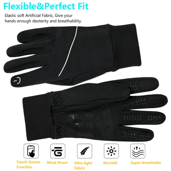 MOREOK Vindtäta vinterhandskar Löparhandskar Pekskärm Antisladd Cykelhandskar Varma fleece thermal handskar för män kvinnor 3M Darkgray XXL