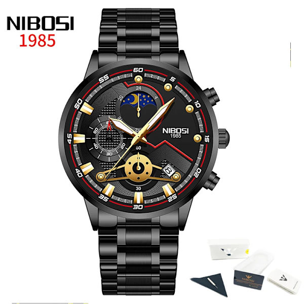 Nytt mode NIBOSI Watch för män Lyx Sport Kronograf Vattentät rostfritt stål kvartsklockor Herr Relogio Masculino O