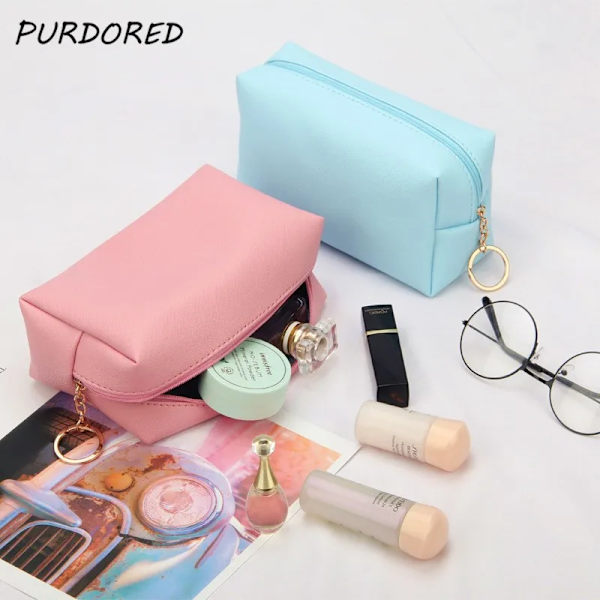 PURDORED 1 st solid kosmetisk väska för kvinnor Läder resor sminkväska Organizer Toalettartiklar Solid kvinnlig förvaring case light pink