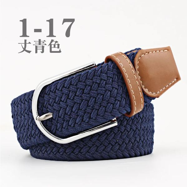 Unisex elastiskt tyg vävt Casual bältesnål Spänne Expanderbart flätat stretchduk Enkelt och snyggt fritids män kvinnor bälte FB navy blue 3.3cmX107cm