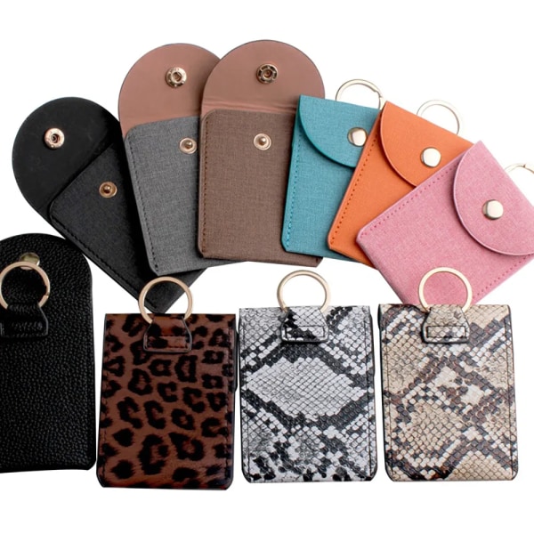 Multifunktionell PU-läder Vattentät ID-förvaringsväska Blockerande Case med nyckelring Kreditkortshållare brown