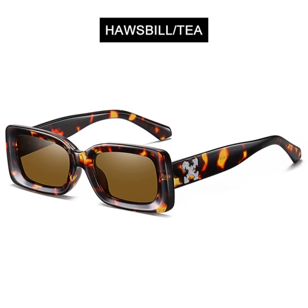 FUQIAN Luxury Brand Design Fyrkantiga solglasögon Herr Kvinnor Mode Små rektangulära solglasögon Dam Vintage Driving Shades UV400 Hawksbill Tea As Pictures