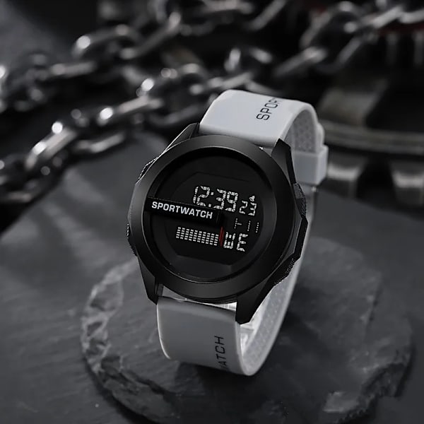 YIKAZE Watch Militär Digital Herrklockor Multifunktionsklocka Vattentät Lysande LED elektronisk armbandsur för barn A-Gray