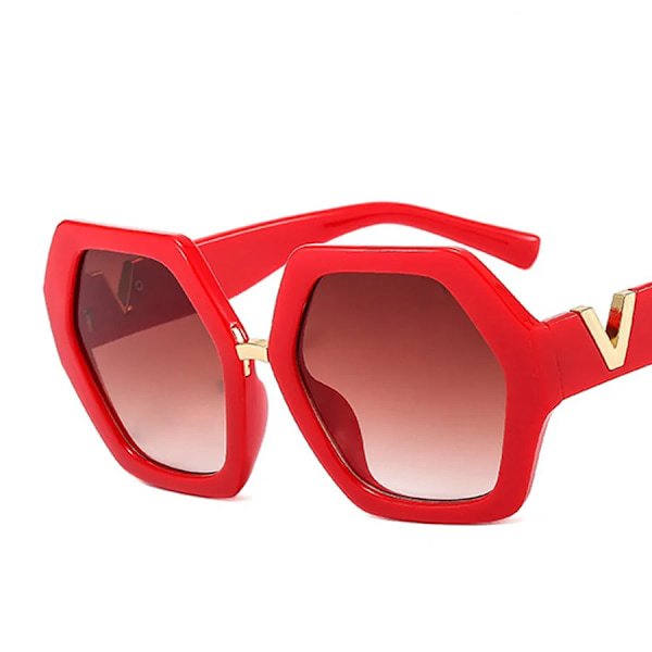 Nytt mode för kvinnor oregelbundna överdimensionerade solglasögon Retro Designer Solglasögon för damer Trendiga nyanser av högsta kvalitet UV400 glasögon Red As the picture
