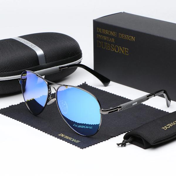 DUBSONE 2021 New Trend Quality Titanium Alloy Solglasögon herr Polariserade solglasögon Dam Pilot Mirror Glasögon Oculos de sol Gun Blue Original