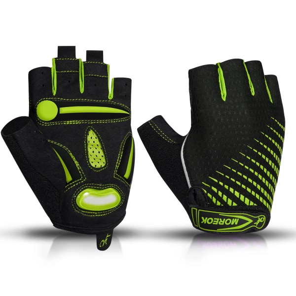 MOREOK Cykelhandskar Half Finger 5MM Gel Cykelhandskar Antisladd Cykelhandskar Stötsäkra Outdoor MTB Cykelhandskar för Herr Dam Fluorescent Green M