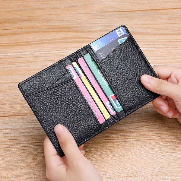 YUECIMIE Supersmal mjuk plånbok 100 % äkta läder Mini kreditkortshållare Plånböcker Plånbok Tunna små korthållare plånbok för män Black-2