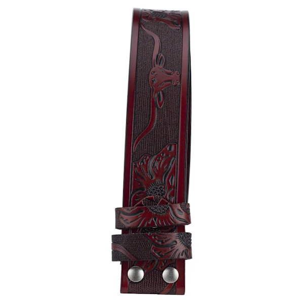 Äkta läderbälte för man utan spänne 3,8 cm bredd Cowskin Tang Grass Cow Eagle Mönster Western Cowboy-bälte Red-brown 100cm