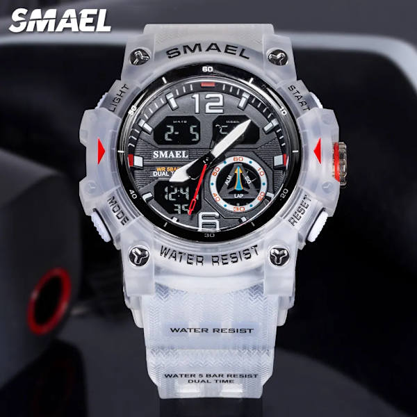 SMAEL Dual Time LED Display Watch för män Militär Sport Digitala klockor Dam Unisex Vattentät Auto Date Week Armbandsur 8007 Red-Box