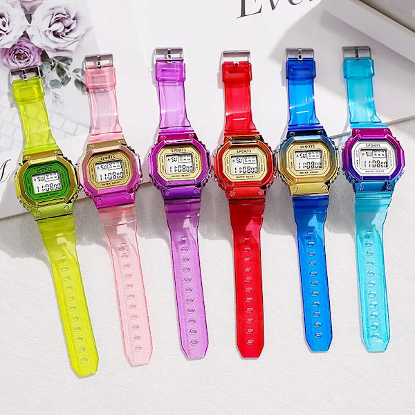 Herr Damklockor Guld Casual Digital Watch Lover's Gift Clock LED Lysande armbandsur Pojke Flickor Väckarklocka red