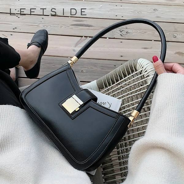 VÄNSTERSIDA Axelväskor för kvinnor Enfärgad PU-läder Trend Lock Handväskor Liten handväska Hand Dam Designer Dragkedja Clutch Red 25cmx16mx7cm
