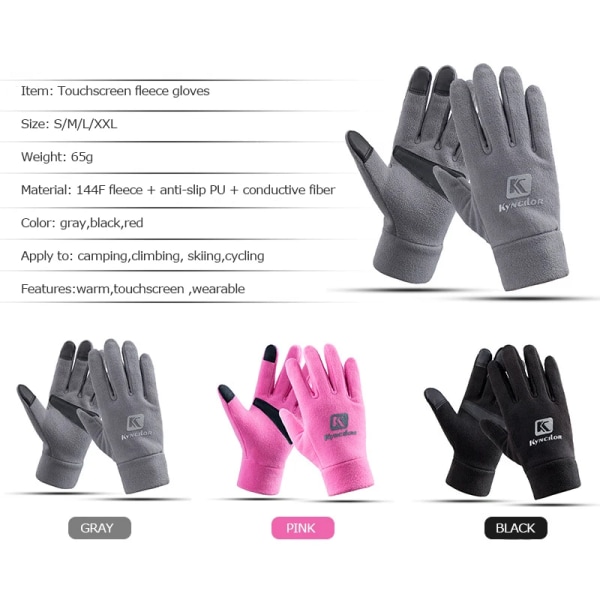 Män Kvinnor Vinter Thermal Fleece Pekskärmshandskar Cykelhandskar För Vandring Camping Skidåkning Löpning Pink L