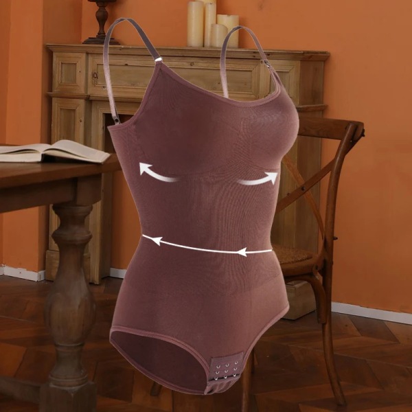 V-hals Spaghetti Strap Bodysuits Compression Body Suits Seamless Sexig String Kvinna Öppen Gren Smal Bantning Underkläder Jumpsuit brown M