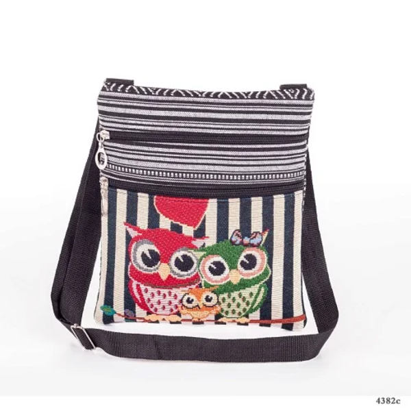Miyahouse Casual Liten Dubbel Dragkedja Messenger Bag Kvinnor Tecknad Uggla Printed Flap Bag Axelväska Damer 4382c