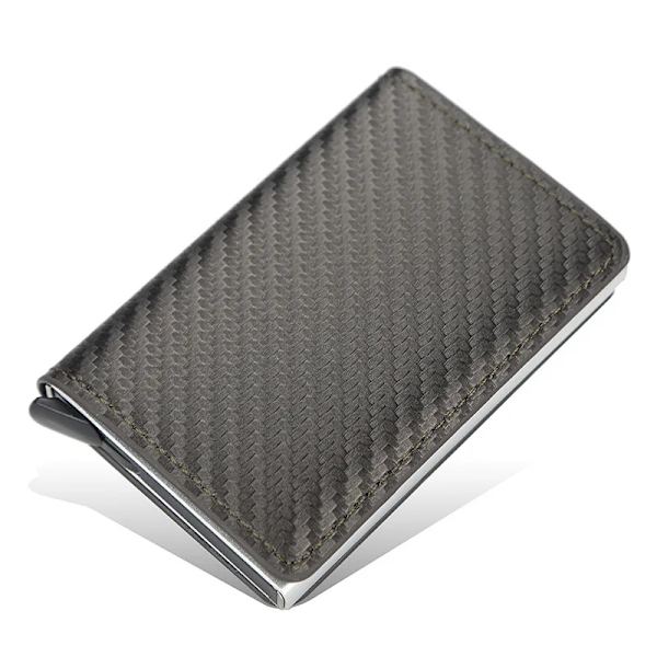 Smal aluminiumplånbok med elasticitet på baksidan ID Kreditkortshållare Mini RFID-plånbok Automatisk pop up case dark brown C style
