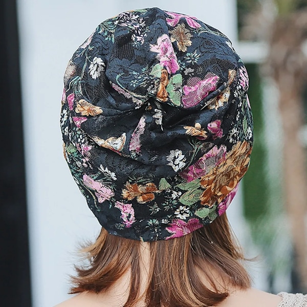 Blommigt Tryckt Kvinnohatt Spets Loss Huvudscarf Wrap Cap Stretch Turban Kvinnors Kawaii Hattar Кепка Женская Панама C