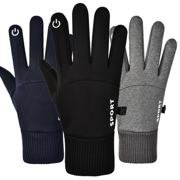 Varma vinterhandskar Halkfria Full Finger Touch Screen Ridhandskar Vinterplysch Sport Löpning Motorcykel Skidor Vattentäta handskar B-Black XL