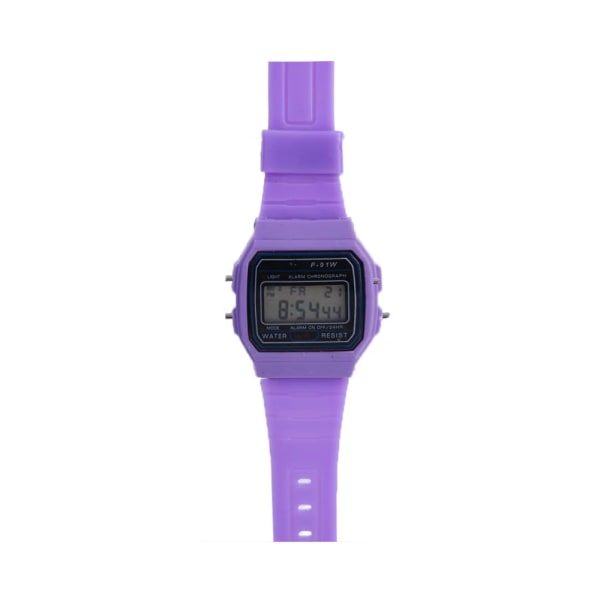 F91W Kvinnor Färgglad LED Digital watch för män Silikonarmband Armbandsur för par Sport Fyrkantig Armband Klocka Dam Present purple