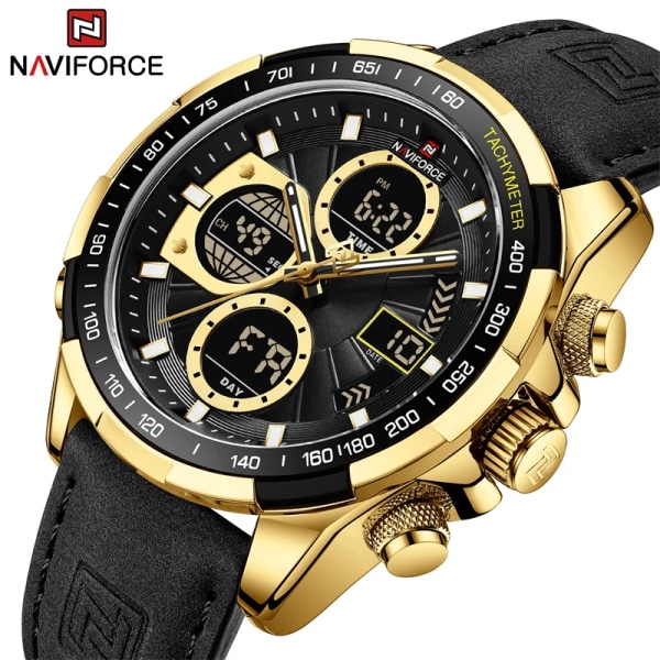Nya original NAVIFORCE Business Luxury Läder Klockor Herr Sport 3ATM Vattentät LCD Display Watch För Man Quartz Armbandsur BYBDN-BOX