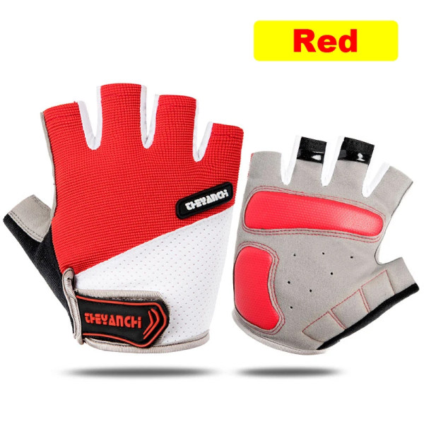 Cykelhandskar Fingerless Half Finger Cykel MTB Motorcykel Män Kvinna för Spotrs Gym Fitness Vikter Fiske Cykel Handske Arbete C0103-Red XL