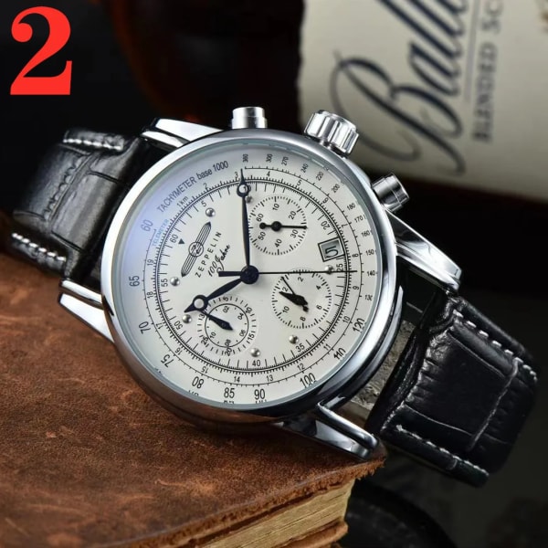 2022 New Zeppelin Watch Fashion Three Eyes Running Second Multifunktionell Chronograph Top Leather Business Quartz Watch Type 2